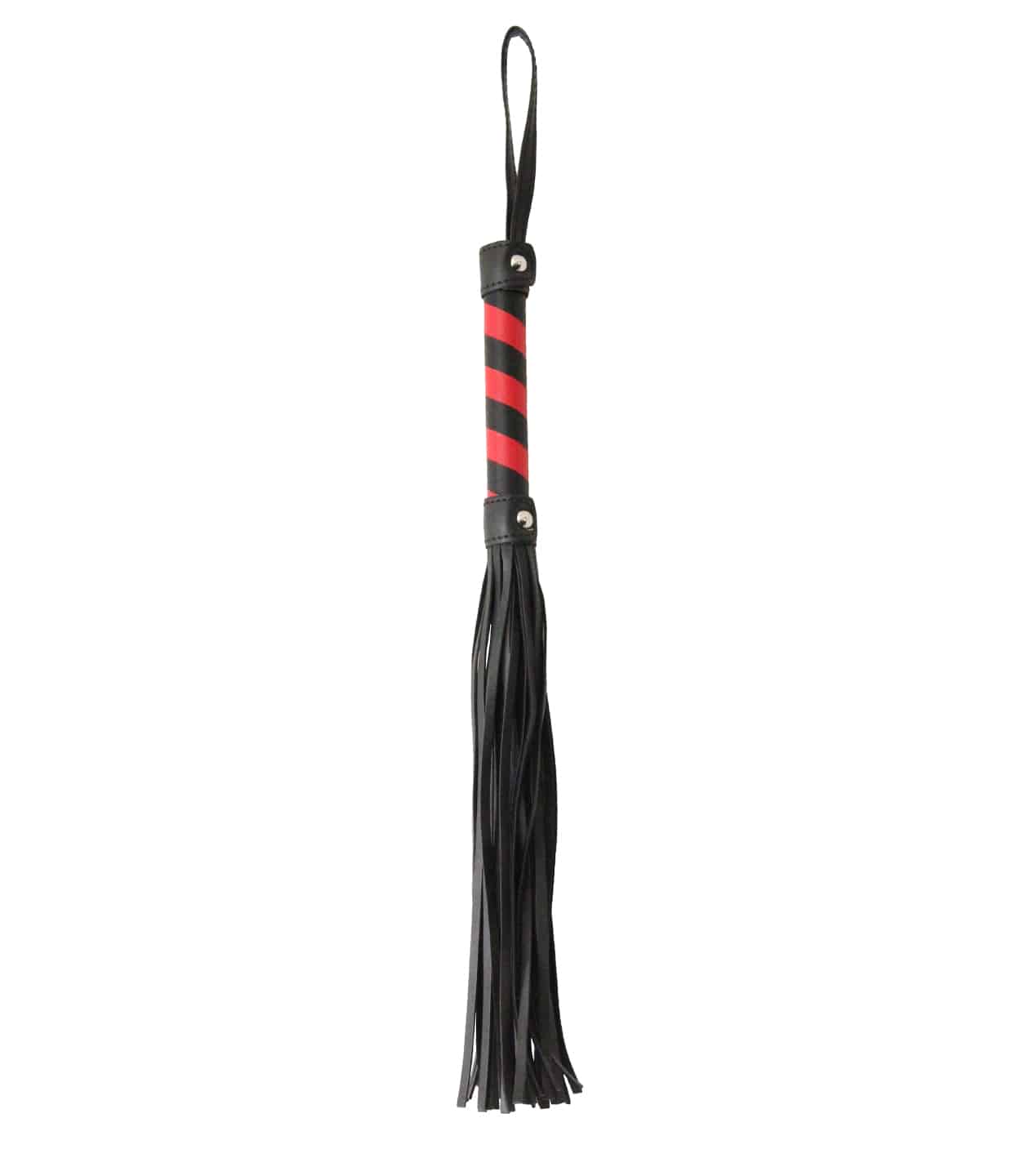 Love In Leather Faux Leather Flogger Featuring A Red And Black Candy Striped Handle B-WHI10BR