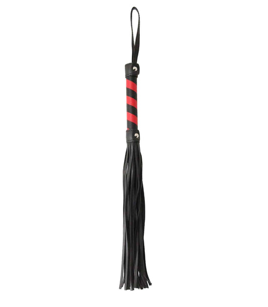 Love In Leather Faux Leather Flogger Featuring A Red And Black Candy Striped Handle B-WHI10BR