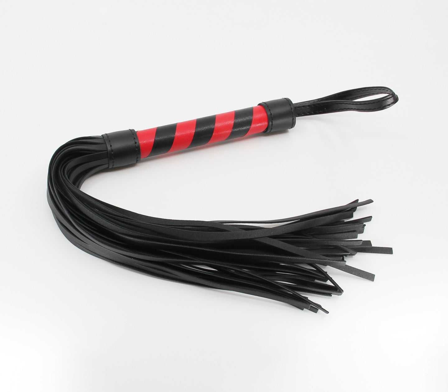 Love In Leather Faux Leather Flogger Featuring A Red And Black Candy Striped Handle B-WHI10BR