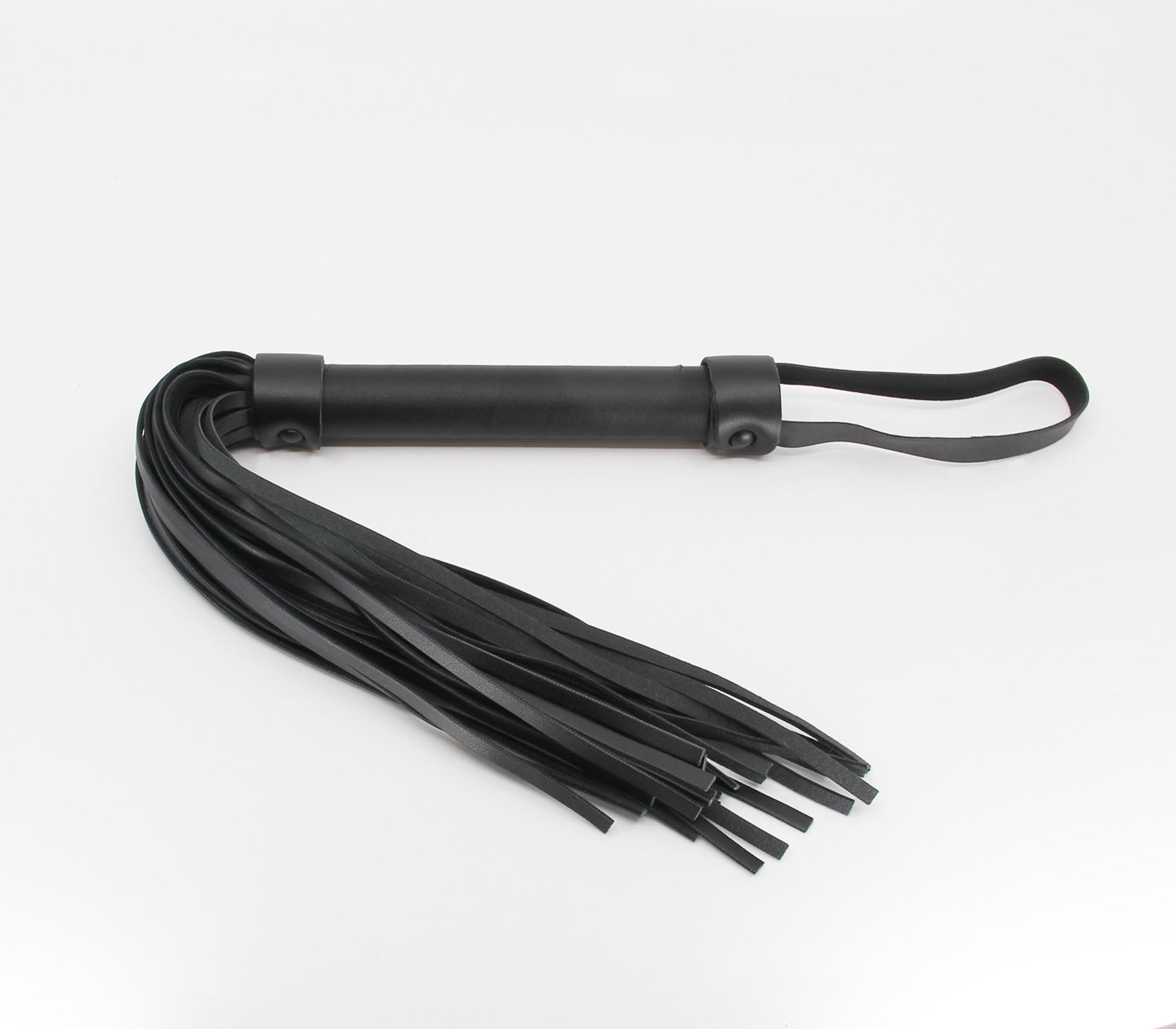 Love In Leather Black Leather Look Flogger With Wrist Strap And Matte Black Hardware B-WHI11