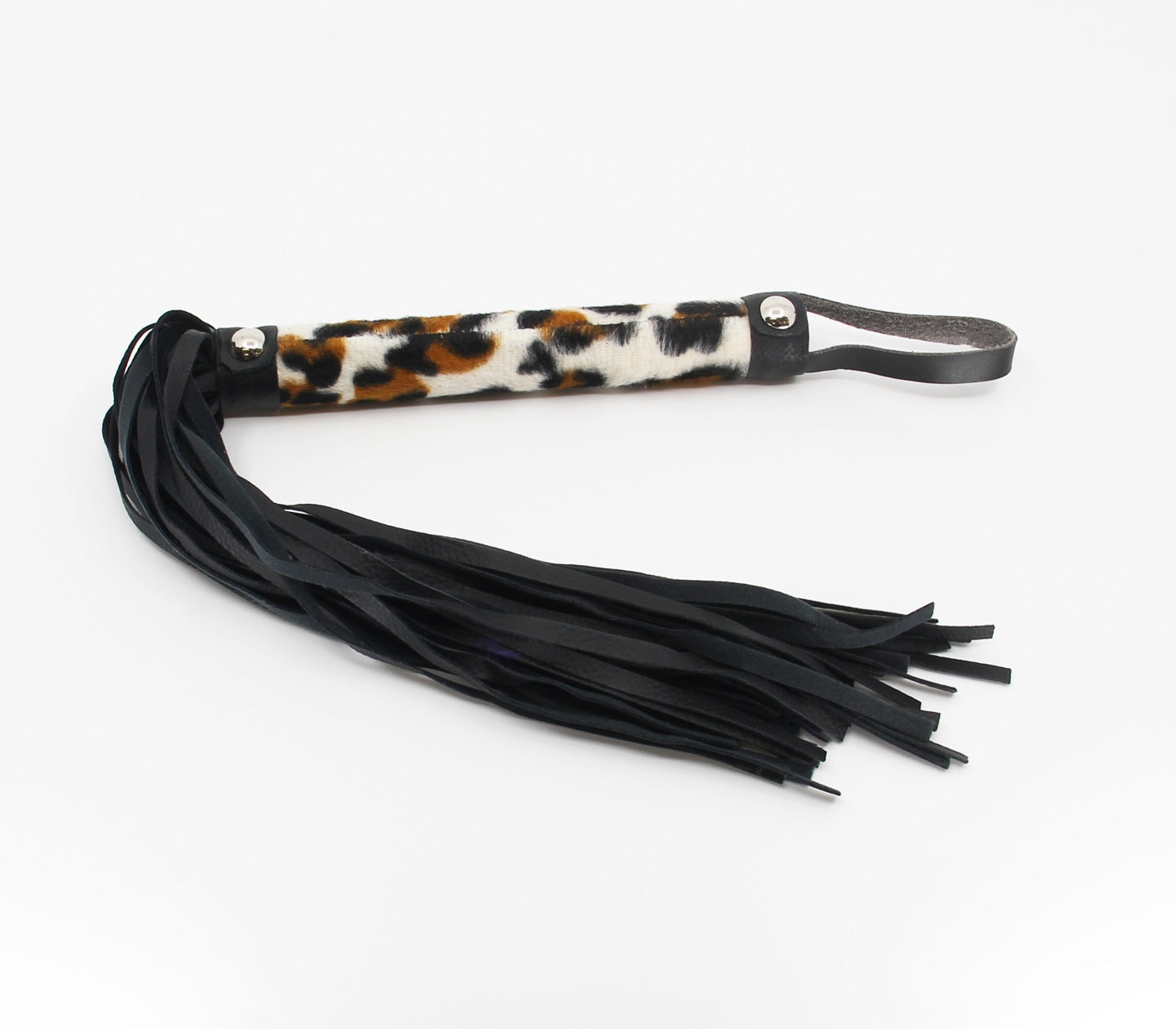 Love In Leather Vegan Friendly Flogger With Leatherette Tails And Furry Animal Print Handle B-WHI13