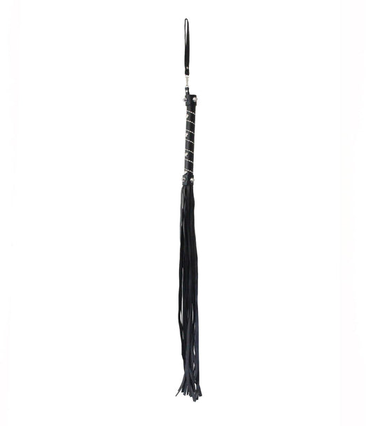 Love In Leather Long Faux Leather Flogger With Wrap Around Silver Chain Detail B-WHI42