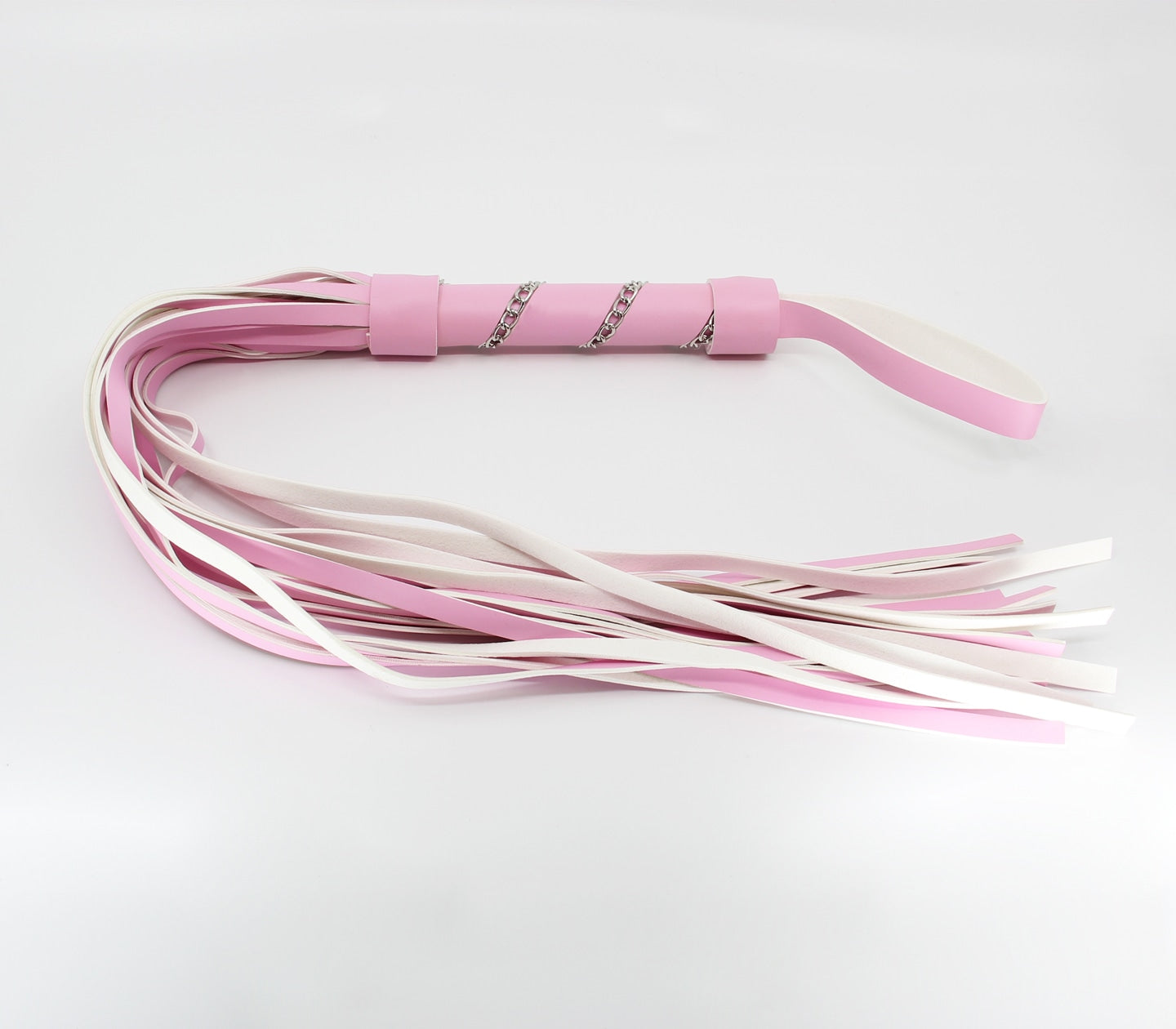 Love In Leather Long Faux Leather Flogger With Wrap Around Silver Chain Detail B-WHI42