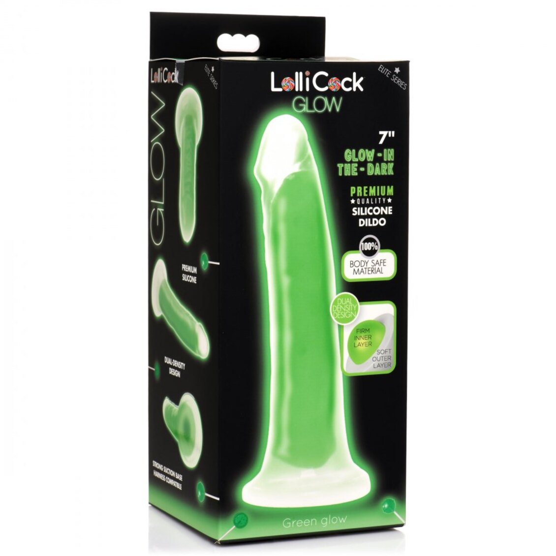 Curve Toys | LolliCock 7" inches Glow-In-The-Dark Silicone Dildo Green