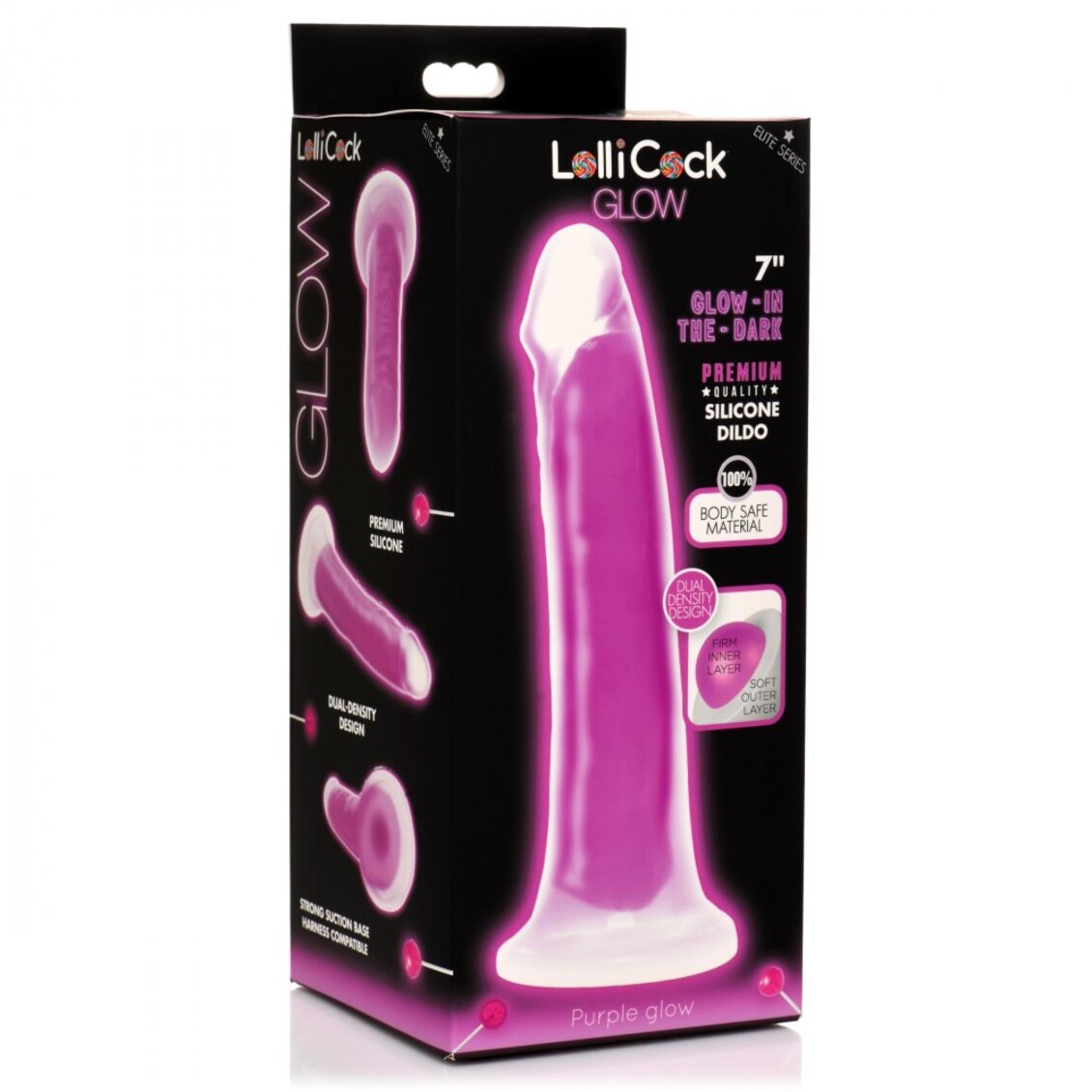 Curve Toys | LolliCock 7" inches Glow-In-The-Dark Silicone Dildo Purple