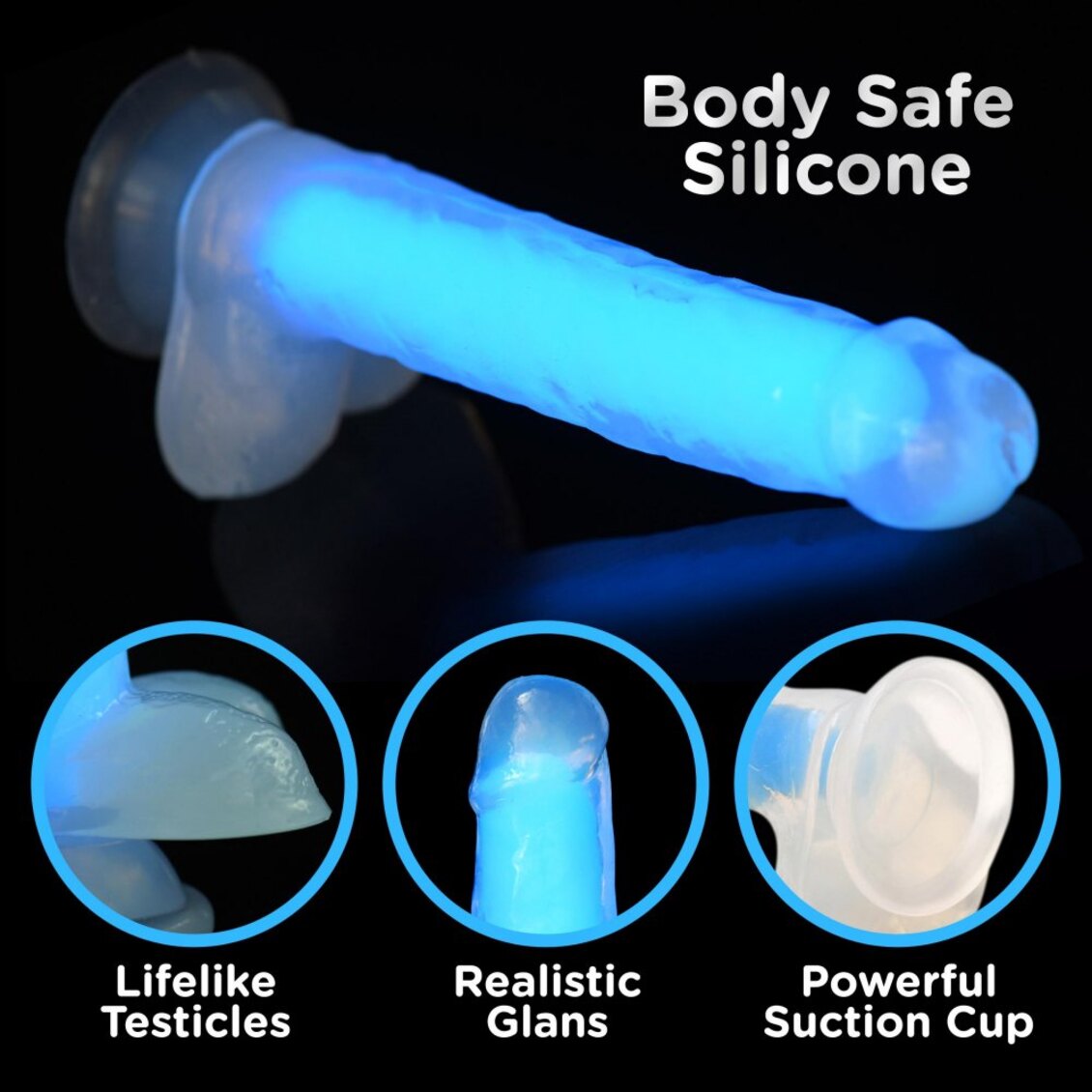 Curve Toys | LolliCock 7" inches Glow-In-The-Dark Silicone Dildo w Balls Blue
