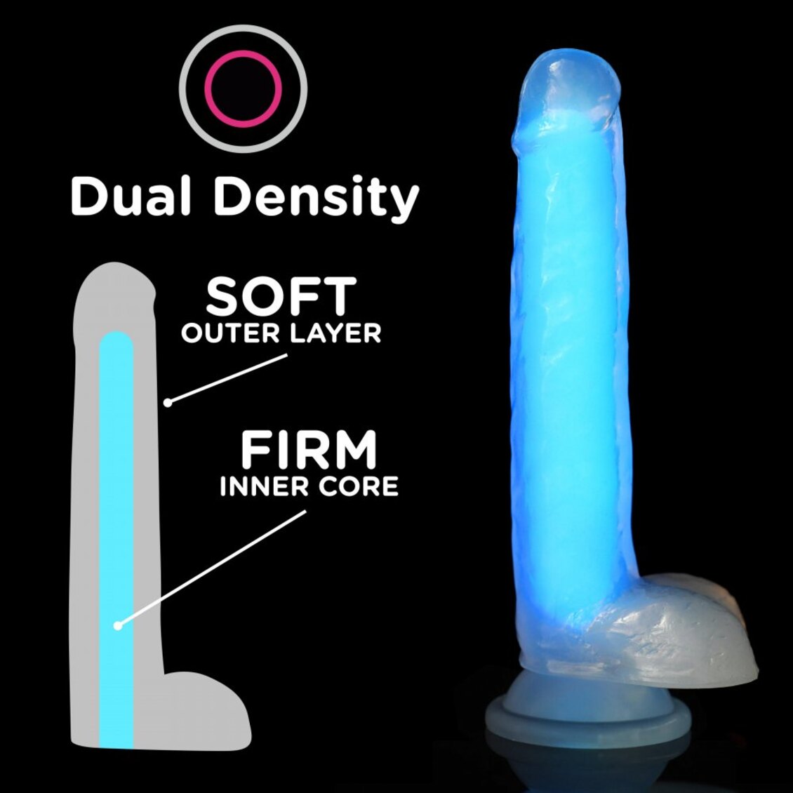 Curve Toys | LolliCock 7" inches Glow-In-The-Dark Silicone Dildo w Balls Blue