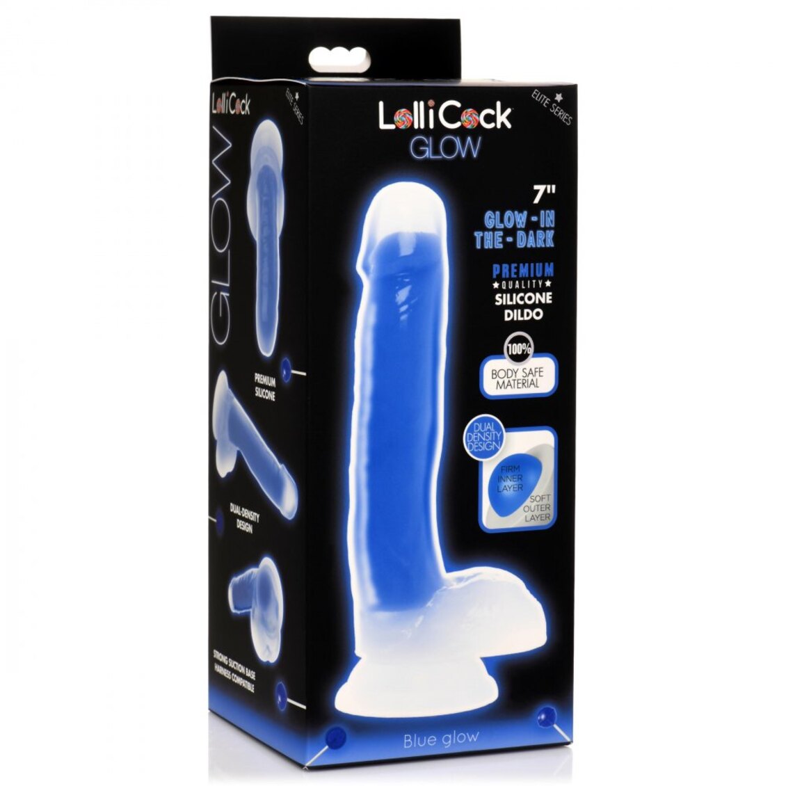 Curve Toys | LolliCock 7" inches Glow-In-The-Dark Silicone Dildo w Balls Blue