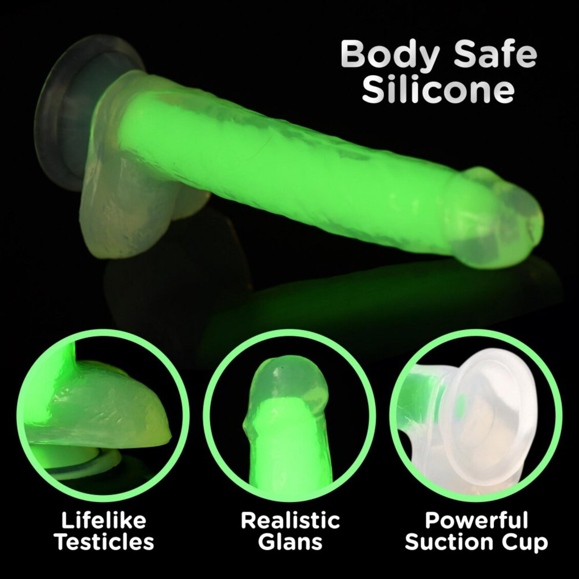 Curve Toys | LolliCock 7" inches Glow-In-The-Dark Silicone Dildo w Balls Green