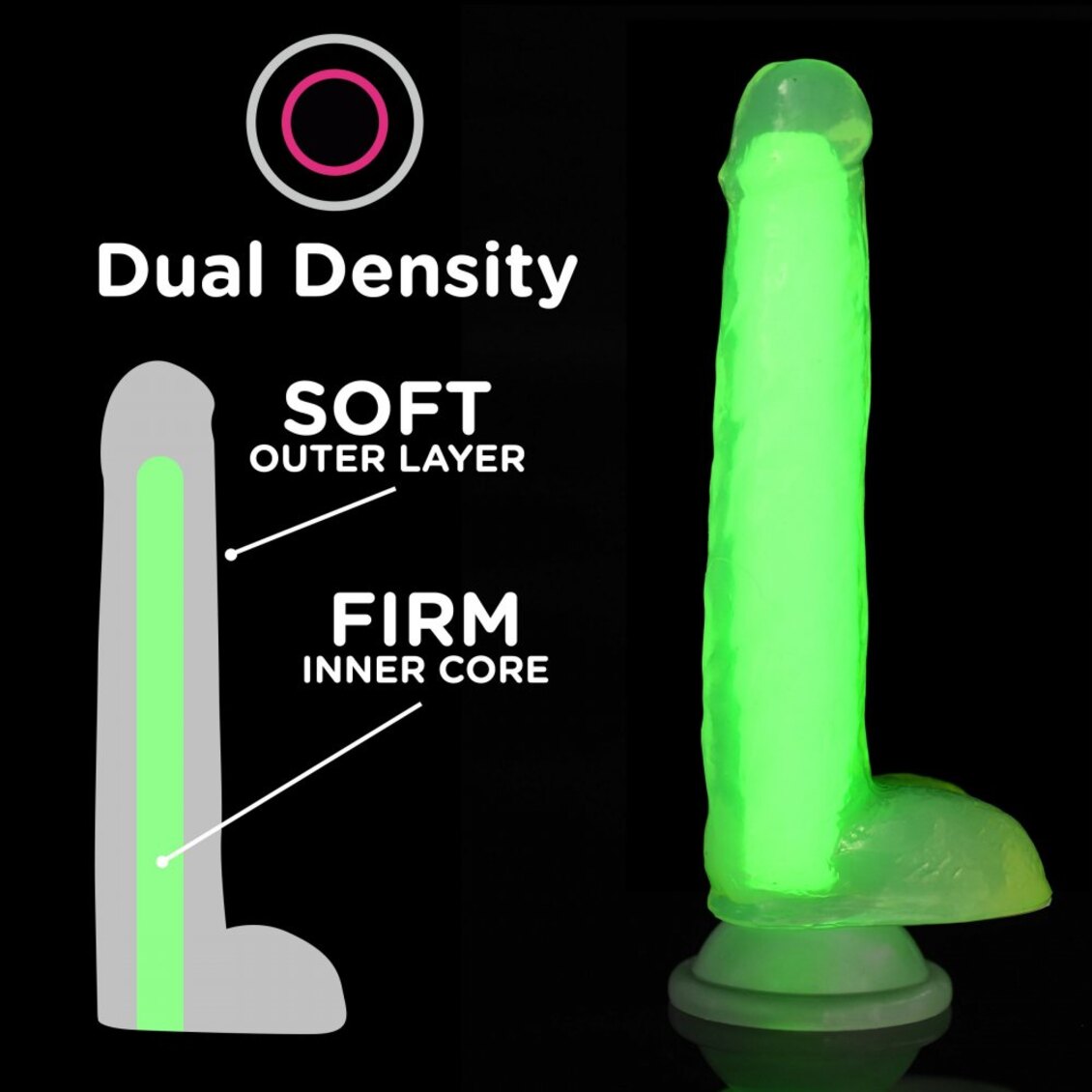 Curve Toys | LolliCock 7" inches Glow-In-The-Dark Silicone Dildo w Balls Green