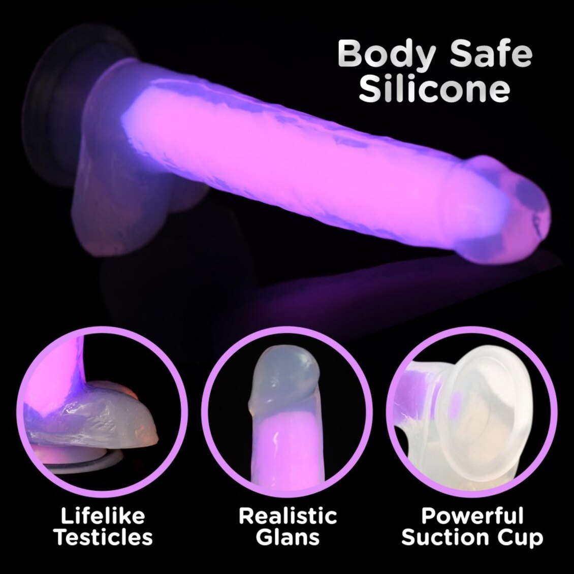 Curve Toys | LolliCock 7" inches Glow-In-The-Dark Silicone Dildo w Balls Pink
