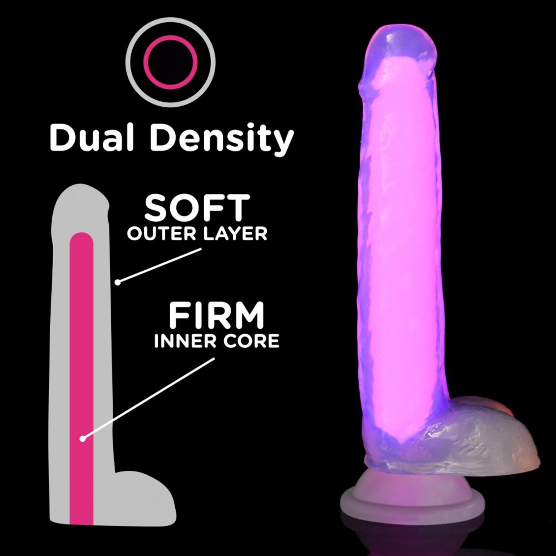 Curve Toys | LolliCock 7" inches Glow-In-The-Dark Silicone Dildo w Balls Pink