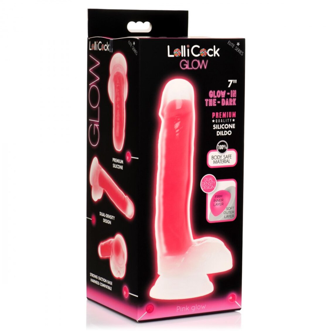 Curve Toys | LolliCock 7" inches Glow-In-The-Dark Silicone Dildo w Balls Pink