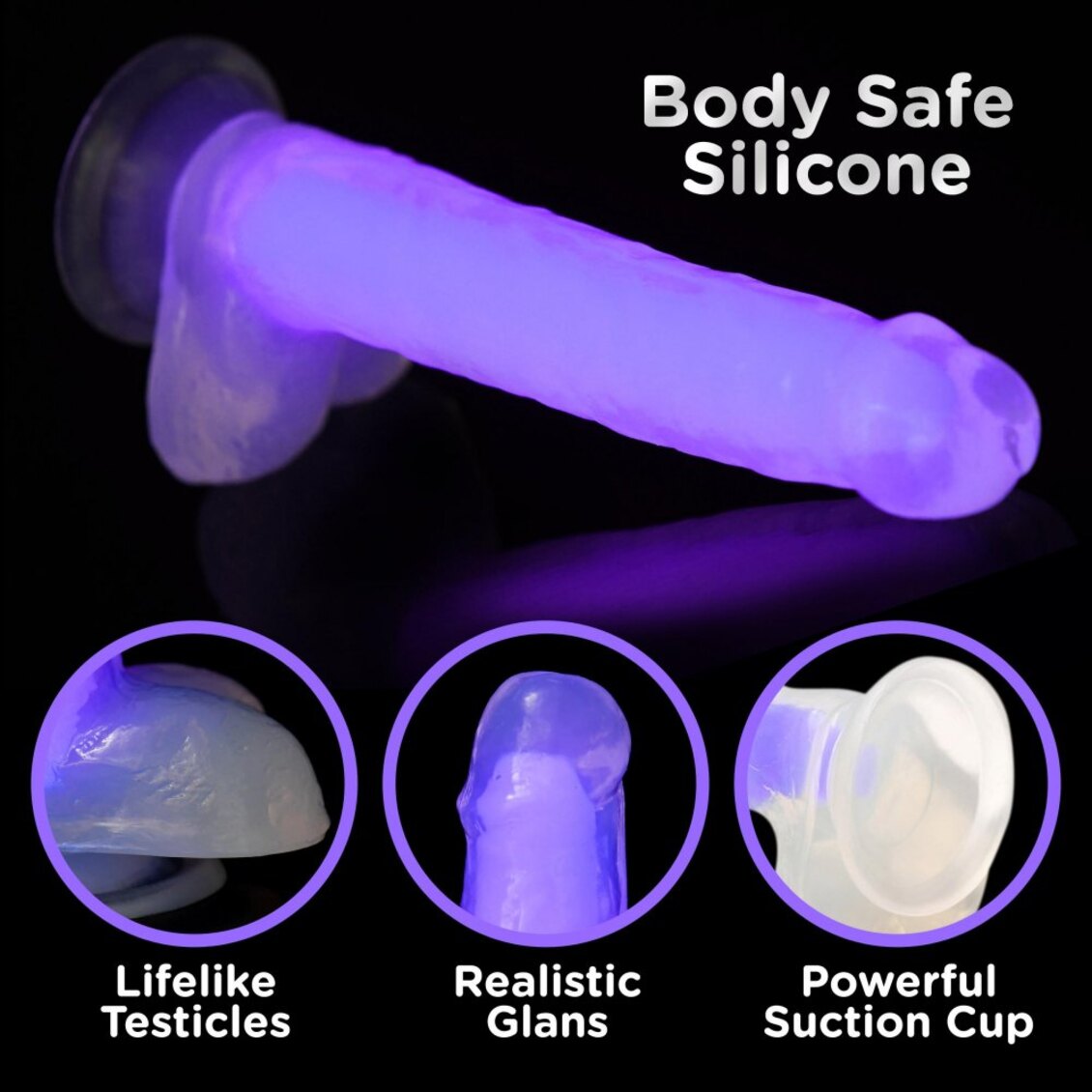 Curve Toys | LolliCock 7" inches Glow-In-The-Dark Silicone Dildo w Balls Purple
