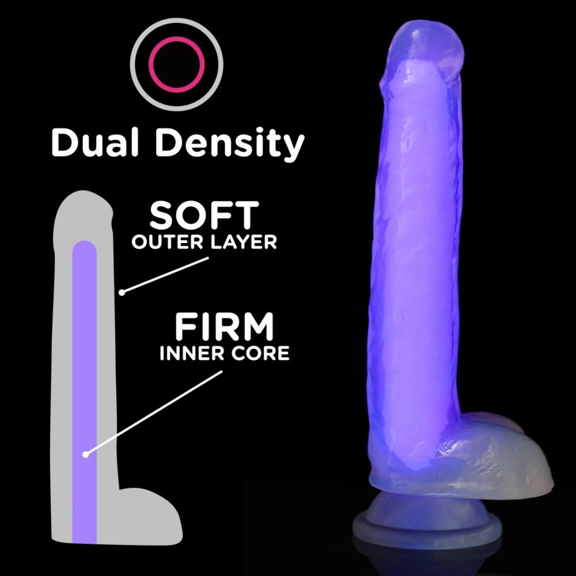 Curve Toys | LolliCock 7" inches Glow-In-The-Dark Silicone Dildo w Balls Purple