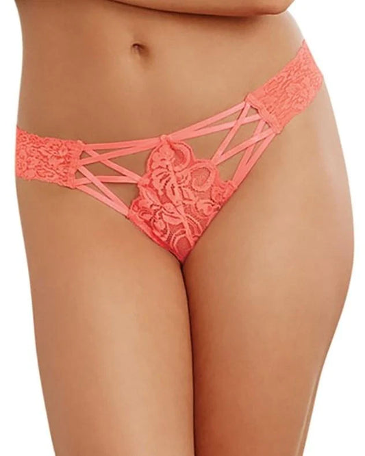Dreamgirl Criss-Cross Lace Panty Coral - Size M/L