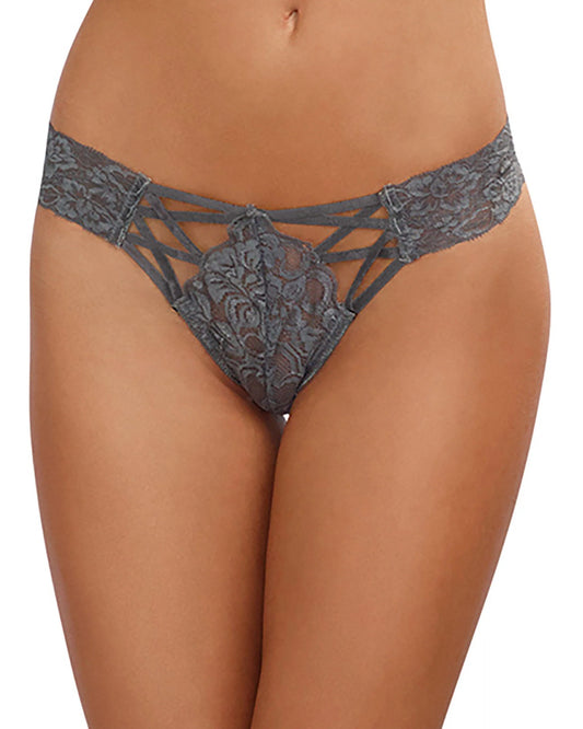 Dreamgirl Criss-Cross Lace Panty Slate - Size S/M/L/XL