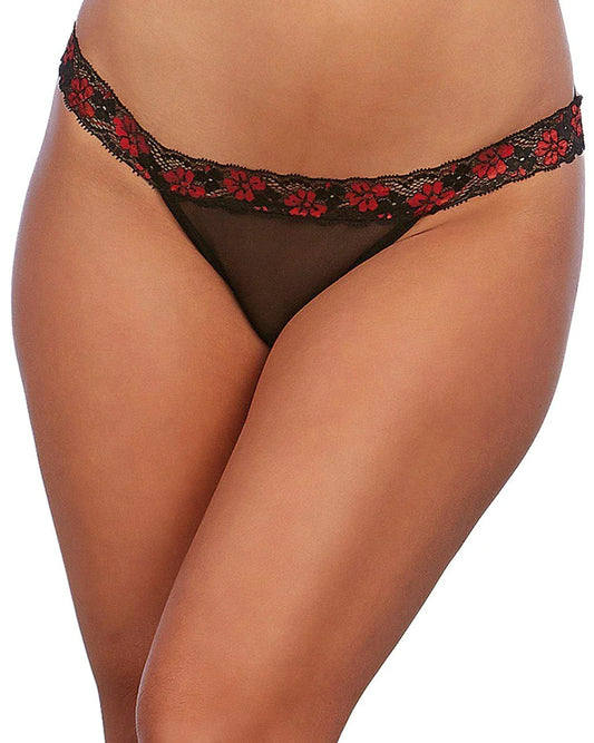 Dreamgirl Cross-Dye Lace Strappy Panty Black/Red - Size L
