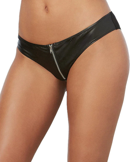 Dreamgirl Faux Leather Zippered Panty Black Size M/L/XL