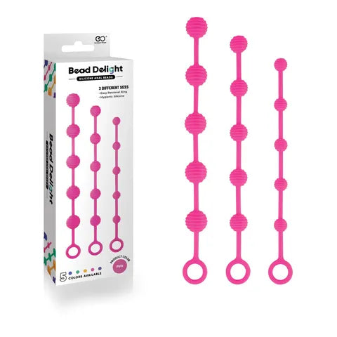 Excellent Power Bead Delight Silicone Anal Beads - Pink Anal Beads - Set of 3 Sizes