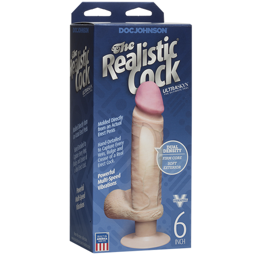 Doc Johnson The Realistic Cock ULTRASKYN Vibrating 6" Dildo Dong Vanilla