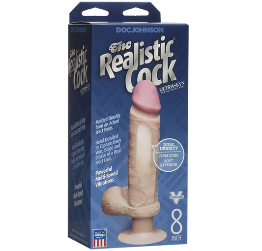 Doc Johnson The Realistic Cock ULTRASKYN Vibrating 8" Dildo Dong Vanilla