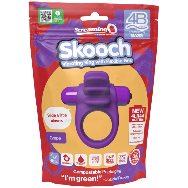 ScreamingO 4B Low Pitch Bass Skooch Vibrating Cock Ring with Flexible Fins - Grape
