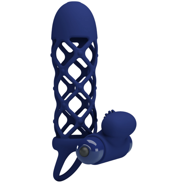 Pretty Love Powerful Ring Giann Vibrating Cock Ring w Cage Sleeve Navy Blue