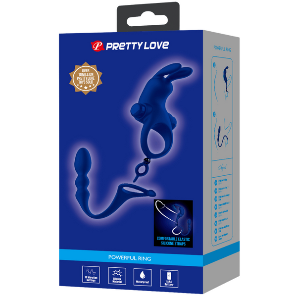 Pretty Love Powerful Ring Ayad Vibrating Cock Ring w Anal Plug Navy Blue
