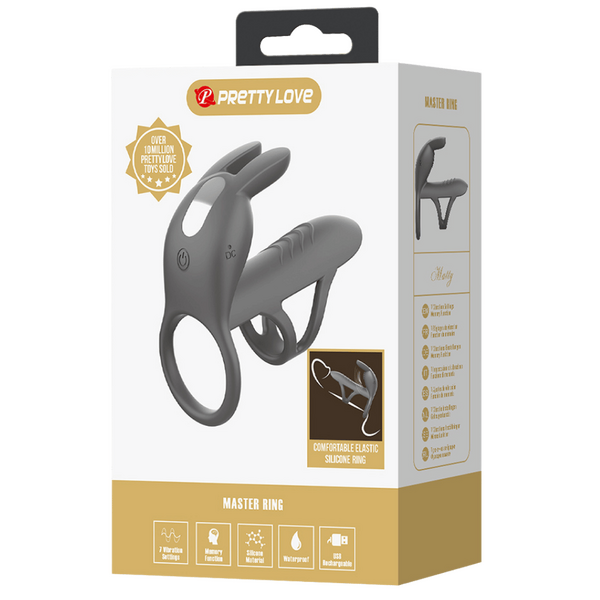 Pretty Love Master Ring - Matty Vibrating Couples Cock Ring Sleeve (Grey)