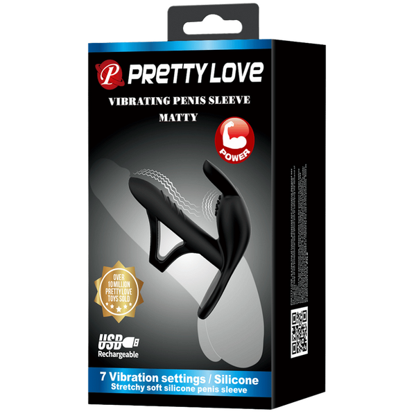 Pretty Love Matty Vibrating Penis Sleeve (Black)
