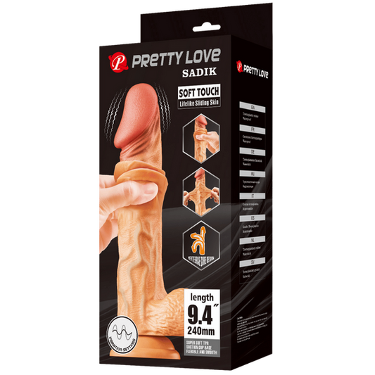 Pretty Love Sadik Soft Toch Sliding Skin Vibrating 9.4" Dildo Flesh