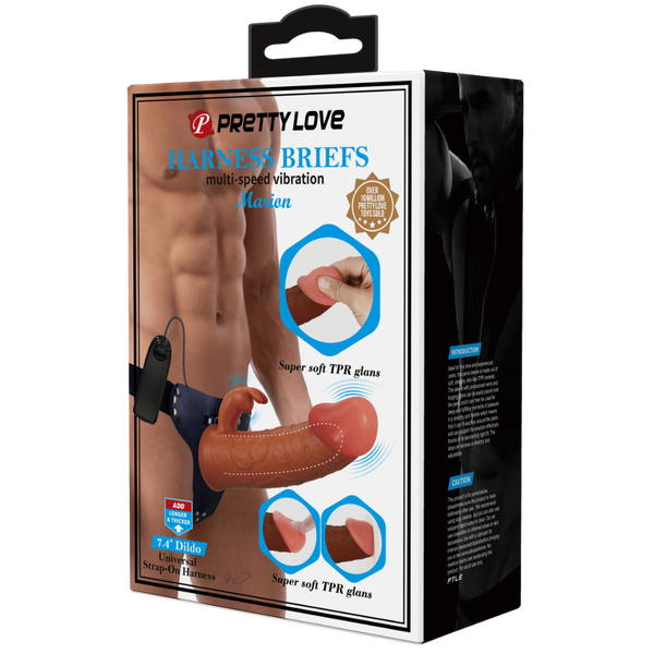 Pretty Love Universal Strap-on Harness - Vibrating Marion With 7.4" Dildo (Tan)