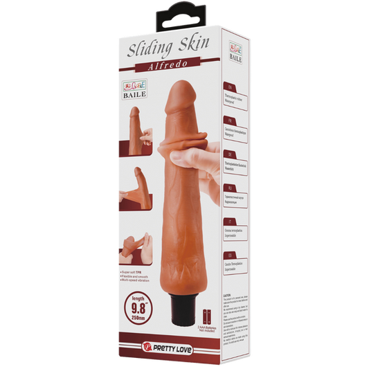 Pretty Love Sliding Skin Series -  Alfredo Vibrating 9.8" Dildo Tan