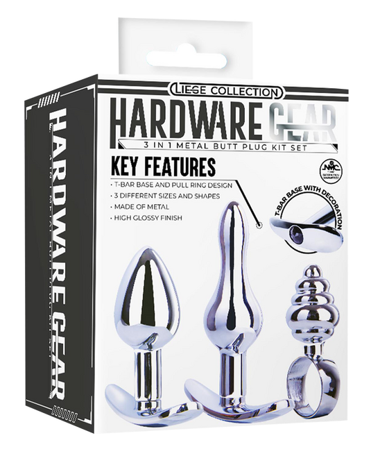 Excellent Power Hardware Gear - 3 in 1 Metal Butt Plug Kit Set (Chrome)