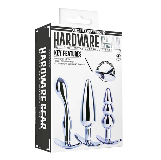 Excellent Power Hardware Gear - 3 in 1 Metal Butt Plug Kit Set (Chrome)