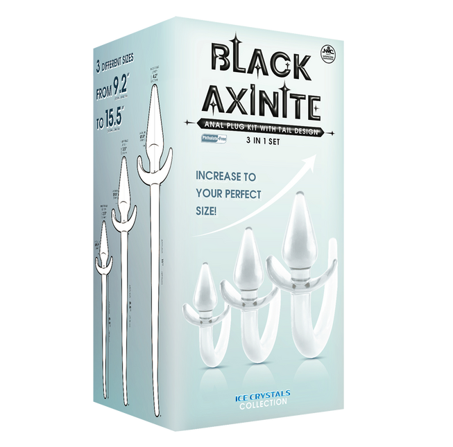Excellent Power Black Axinite - 3 In 1 Anal Plug Kit With Tail (Clear)