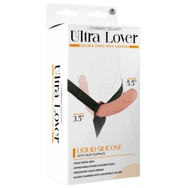 Excellent Power Ultra Lover 8" Silicone Double Dong With Strap On Flesh