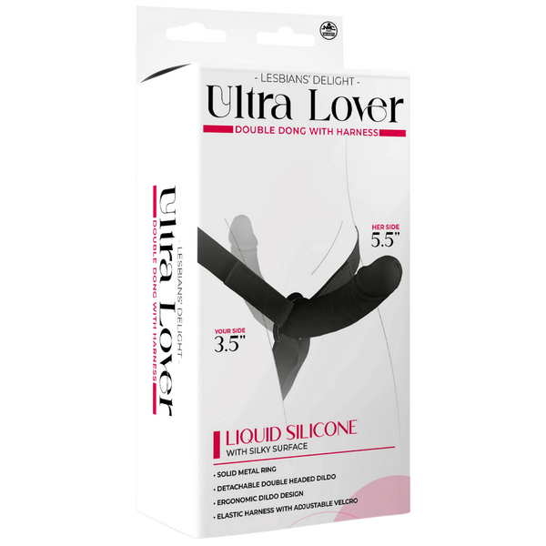 Excellent Power Ultra Lover 8" Silicone Double Dong With Strap On Black