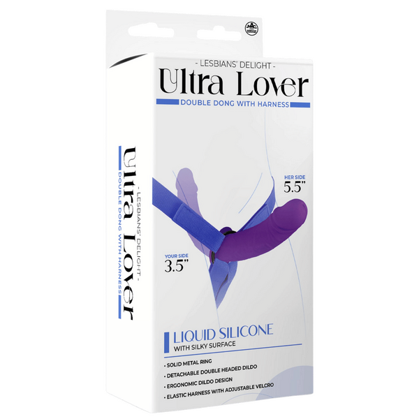Excellent Power Ultra Lover 8" Silicone Double Dong With Strap On Purple