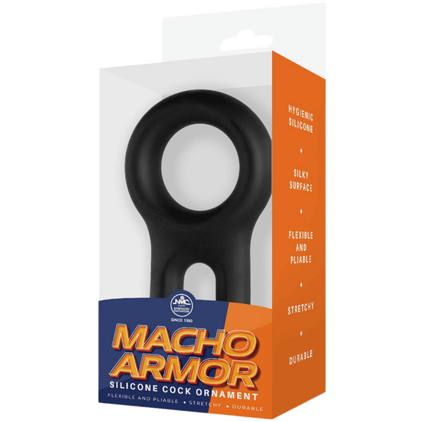 Excellent Power Macho Armor Silicone Cock & Ball Ring Ornament Black