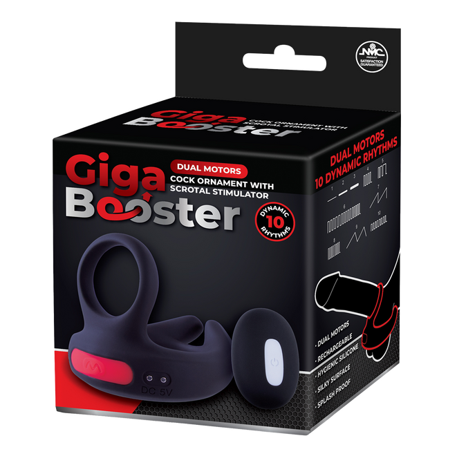 Excellent Power Giga Booster - Dual Motor Cock Ornament With Scrotal Stimulator (Black)