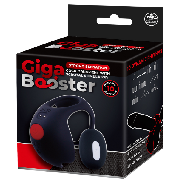 Excellent Power Giga Booster - Cock Ornament With Scrotal Stimulator (Black)