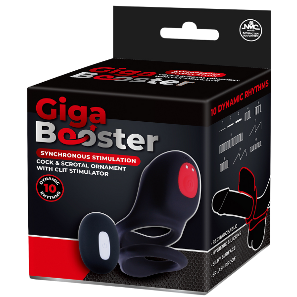 Excellent Power Giga Booster - Cock & Scrotal Ornament With Clit Stimulator (Black)