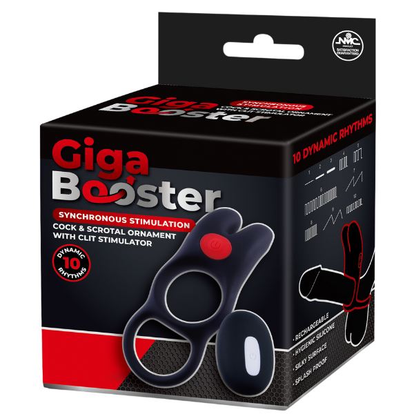 Excellent Power Giga Booster - Cock & Scrotal Ornament With Clit Stimulator (Black)
