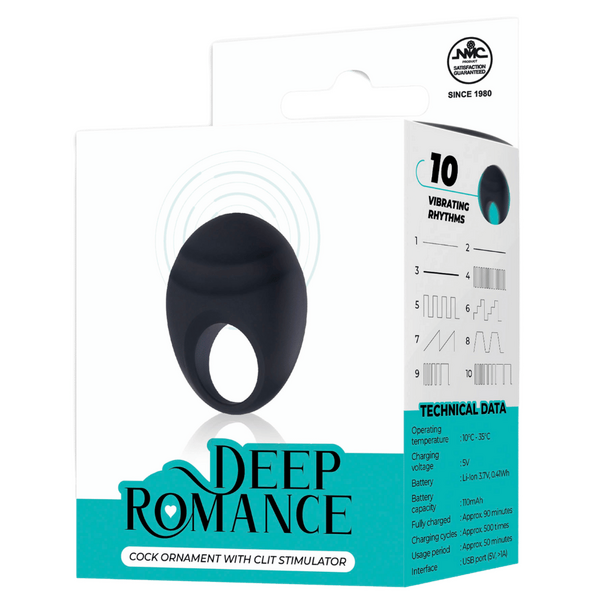 Excellent Power Deep Romance - Cock Ornament With Clit Stimulator (Black)