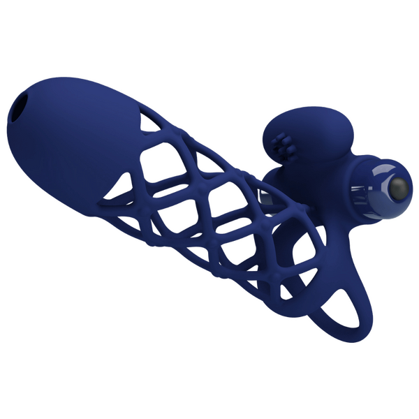 Pretty Love Powerful Ring Giann Vibrating Cock Ring w Cage Sleeve Navy Blue