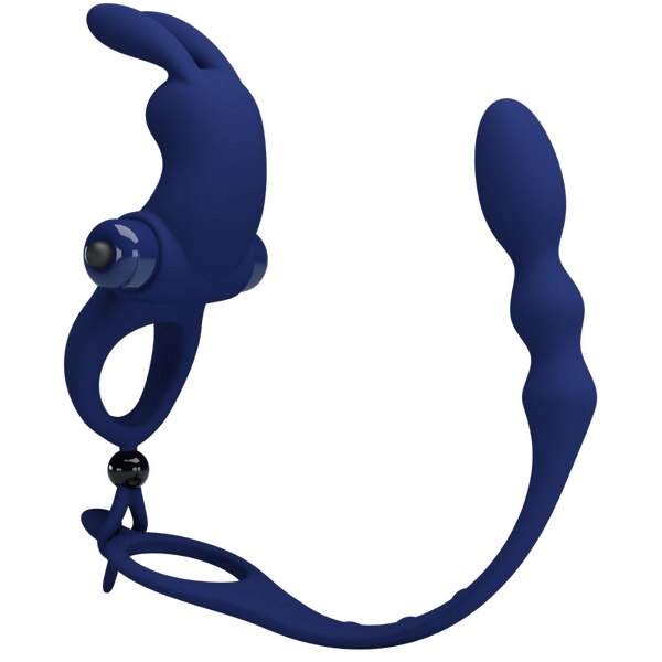Pretty Love Powerful Ring Ayad Vibrating Cock Ring w Anal Plug Navy Blue