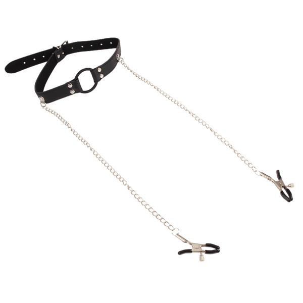Chisa BEHAVE! Breathable O-Ring Gag With Nipple Clamps