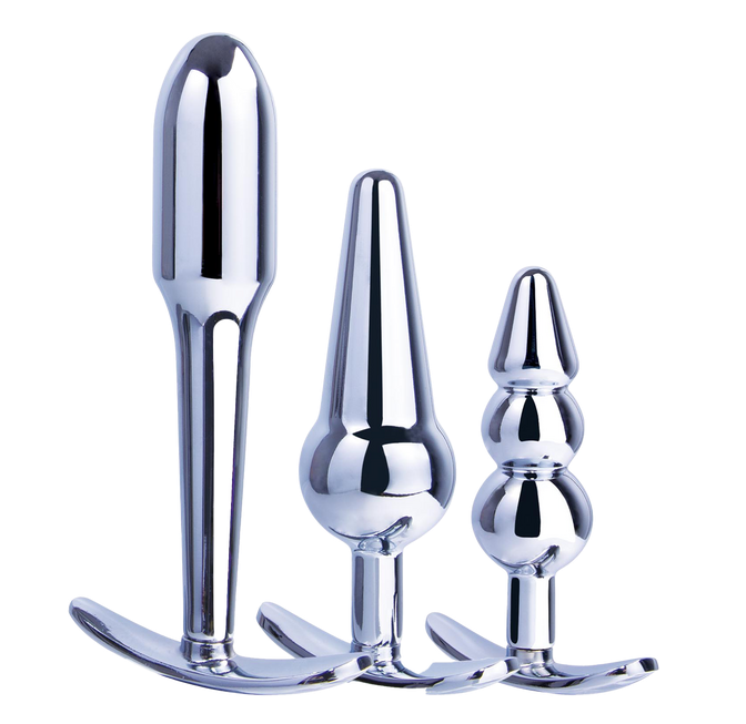 Excellent Power Hardware Gear - 3 in 1 Metal Butt Plug Kit Set (Chrome)